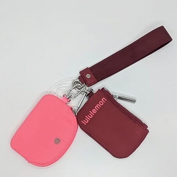 NWT Lululemon Dual Pouch Wristlet Wallet Keychain - Burgundy Red Pink Silver - Picture 1 of 1